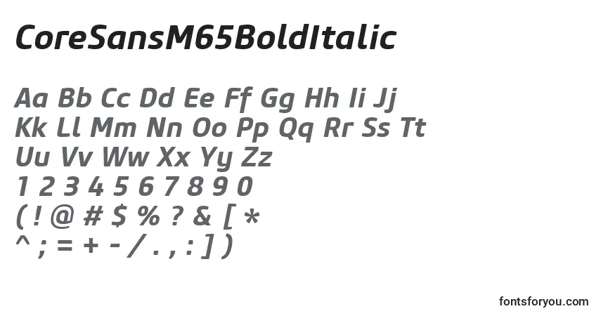 Шрифт CoreSansM65BoldItalic – алфавит, цифры, специальные символы