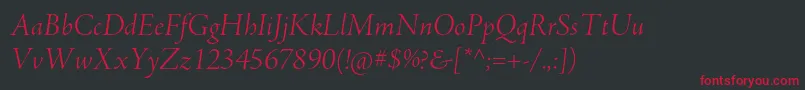 フォントAjensonproLtitdisp – 黒い背景に赤い文字