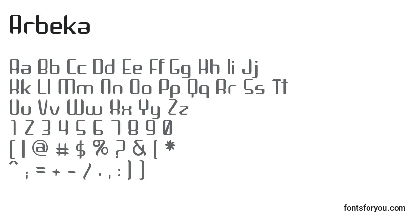 Schriftart Arbeka – Alphabet, Zahlen, spezielle Symbole