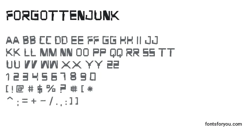 A fonte ForgottenJunk – alfabeto, números, caracteres especiais