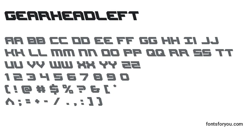 Schriftart Gearheadleft – Alphabet, Zahlen, spezielle Symbole