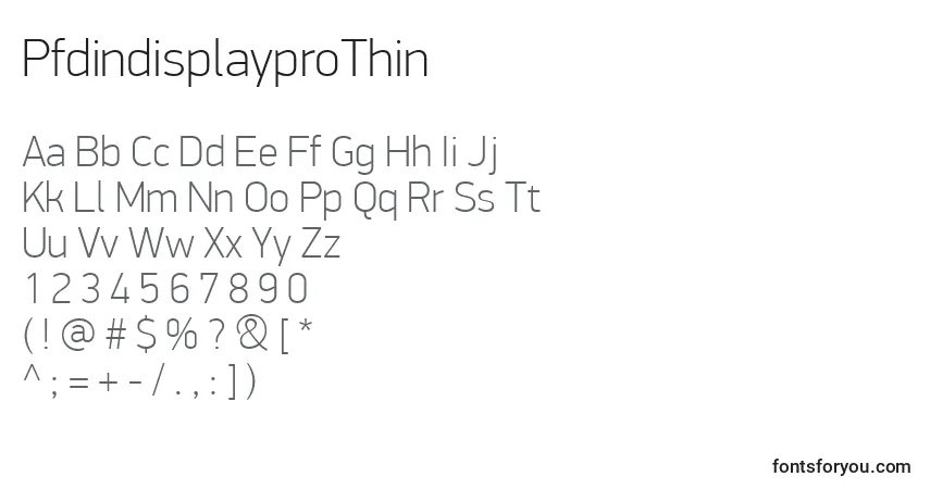 Czcionka PfdindisplayproThin – alfabet, cyfry, specjalne znaki