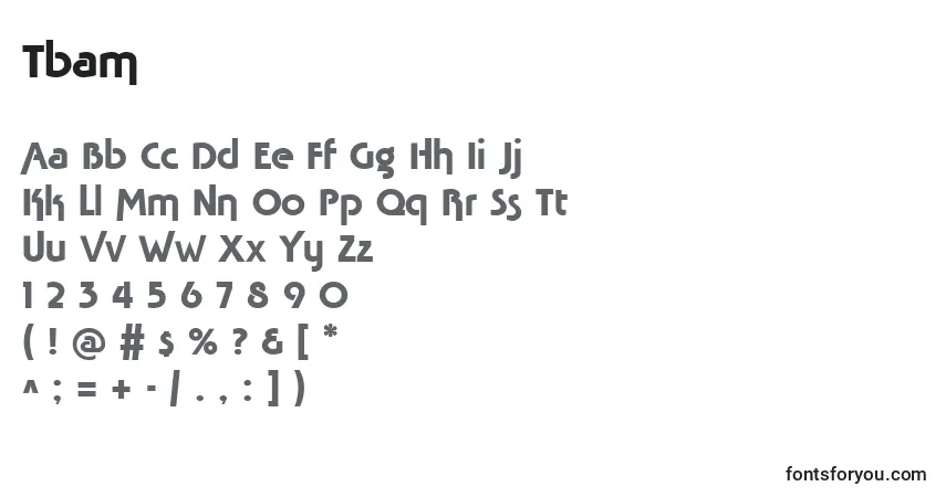 Czcionka Tbam – alfabet, cyfry, specjalne znaki
