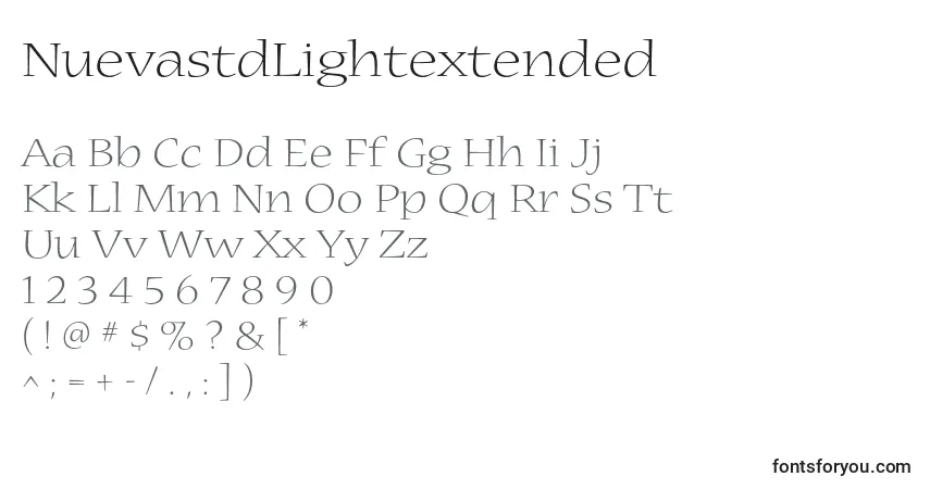 A fonte NuevastdLightextended – alfabeto, números, caracteres especiais
