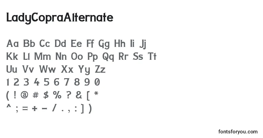 Шрифт LadyCopraAlternate – алфавит, цифры, специальные символы