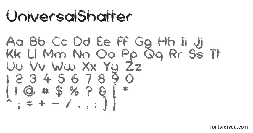 Czcionka UniversalShatter – alfabet, cyfry, specjalne znaki