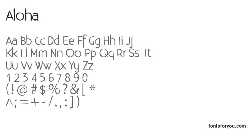 Czcionka Aloha – alfabet, cyfry, specjalne znaki