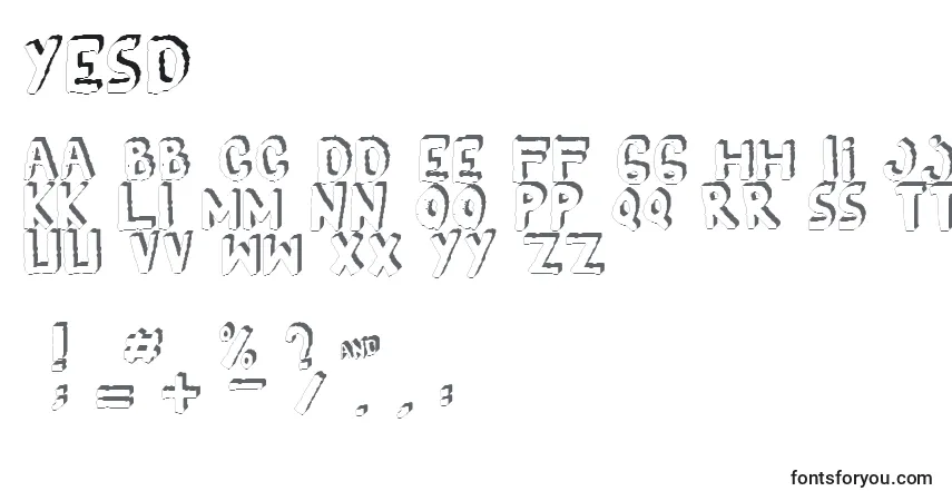A fonte Yes3D – alfabeto, números, caracteres especiais