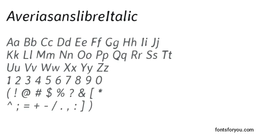 AveriasanslibreItalicフォント–アルファベット、数字、特殊文字
