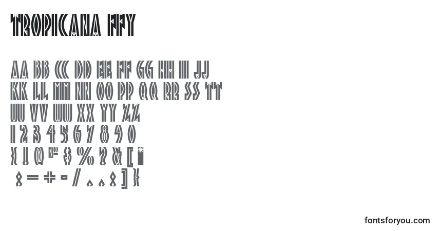 Czcionka Tropicana ffy – alfabet, cyfry, specjalne znaki