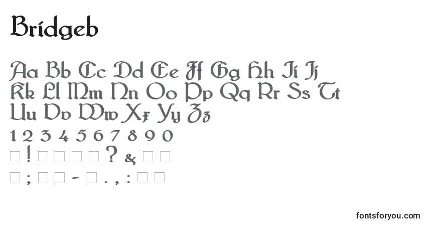 Czcionka Bridgeb – alfabet, cyfry, specjalne znaki