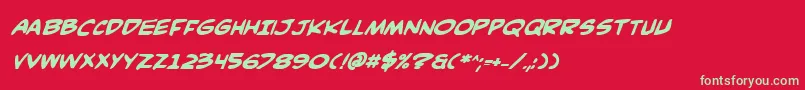 Comicv3bi-Schriftart – Grüne Schriften auf rotem Hintergrund