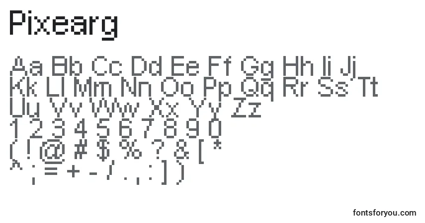 Czcionka Pixearg – alfabet, cyfry, specjalne znaki