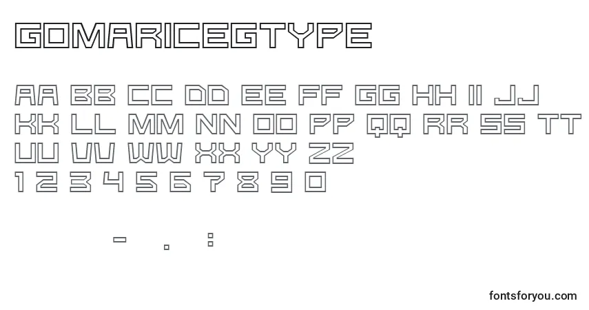 Czcionka GomariceGType – alfabet, cyfry, specjalne znaki