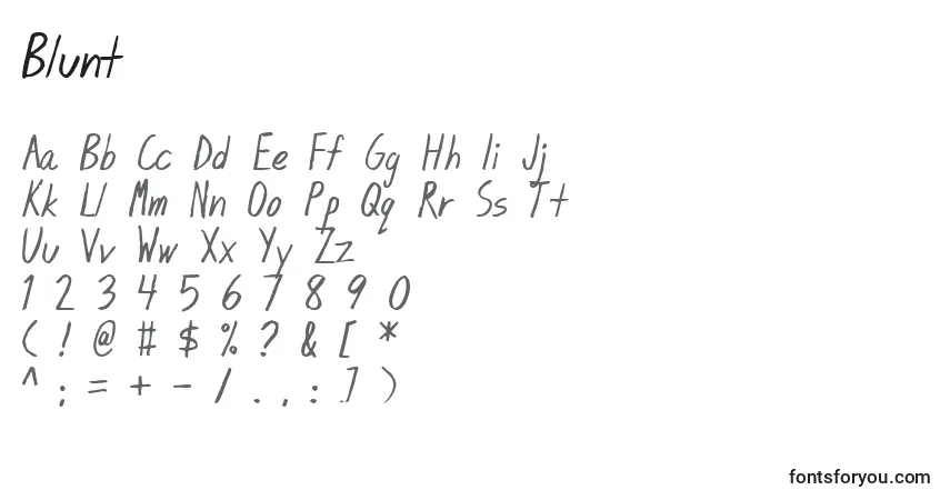 Schriftart Blunt – Alphabet, Zahlen, spezielle Symbole