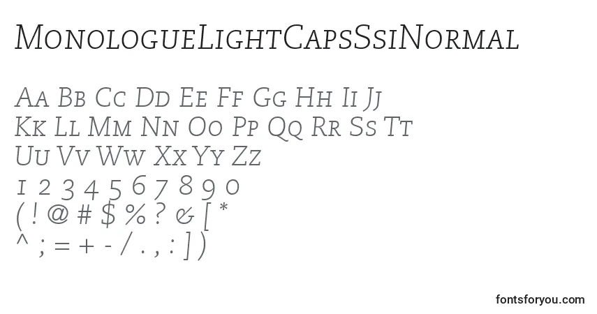 A fonte MonologueLightCapsSsiNormal – alfabeto, números, caracteres especiais