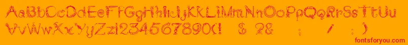 Tarantella-Schriftart – Rote Schriften auf orangefarbenem Hintergrund