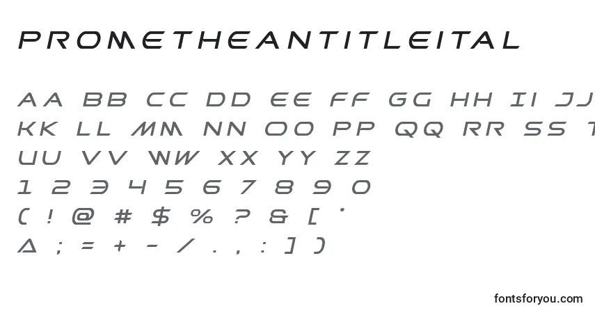 Шрифт Prometheantitleital – алфавит, цифры, специальные символы