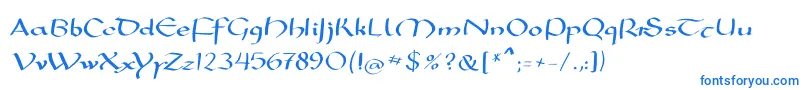 Fonte Mkarolingish – fontes azuis em um fundo branco