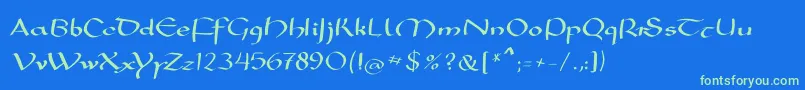 Mkarolingish-Schriftart – Grüne Schriften auf blauem Hintergrund