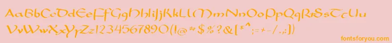 フォントMkarolingish – オレンジの文字がピンクの背景にあります。