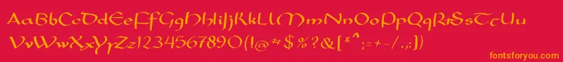 Mkarolingish-Schriftart – Orangefarbene Schriften auf rotem Hintergrund