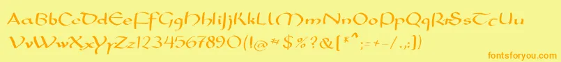 Mkarolingish-Schriftart – Orangefarbene Schriften auf gelbem Hintergrund