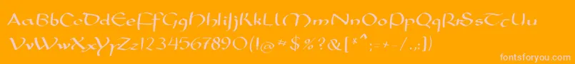Mkarolingish-Schriftart – Rosa Schriften auf orangefarbenem Hintergrund