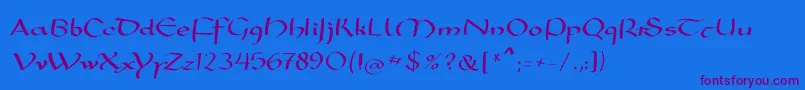 Mkarolingish-Schriftart – Violette Schriften auf blauem Hintergrund