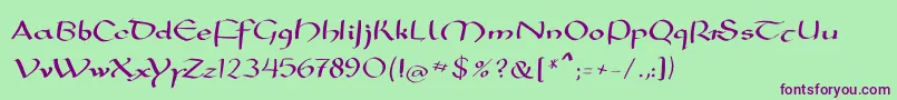 Mkarolingish-Schriftart – Violette Schriften auf grünem Hintergrund