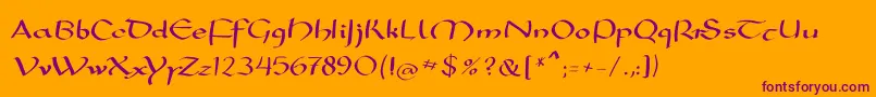 Mkarolingish-Schriftart – Violette Schriften auf orangefarbenem Hintergrund