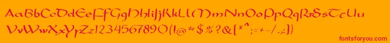 Mkarolingish-Schriftart – Rote Schriften auf orangefarbenem Hintergrund