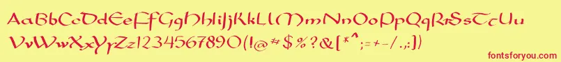 Mkarolingish-Schriftart – Rote Schriften auf gelbem Hintergrund
