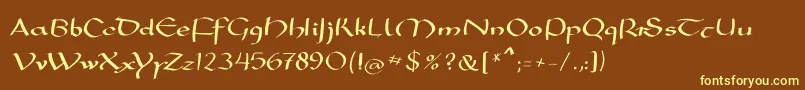 Mkarolingish-fontti – keltaiset fontit ruskealla taustalla
