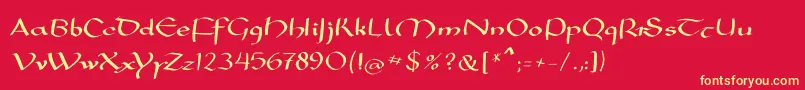 Mkarolingish-Schriftart – Gelbe Schriften auf rotem Hintergrund