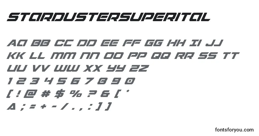 Schriftart Stardustersuperital – Alphabet, Zahlen, spezielle Symbole