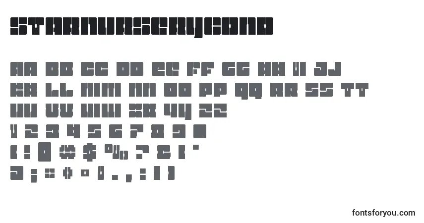 Czcionka Starnurserycond – alfabet, cyfry, specjalne znaki
