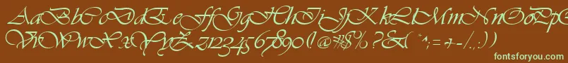 フォントHanford – 緑色の文字が茶色の背景にあります。