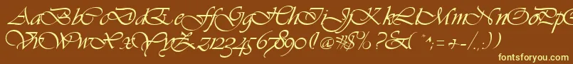 Hanford-fontti – keltaiset fontit ruskealla taustalla