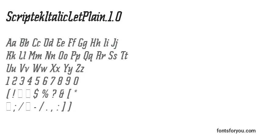 Czcionka ScriptekItalicLetPlain.1.0 – alfabet, cyfry, specjalne znaki