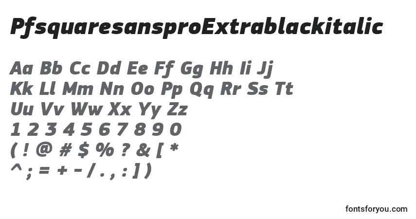 Czcionka PfsquaresansproExtrablackitalic – alfabet, cyfry, specjalne znaki