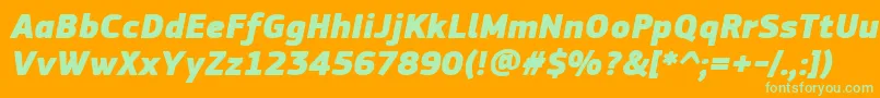 PfsquaresansproExtrablackitalic-fontti – vihreät fontit oranssilla taustalla