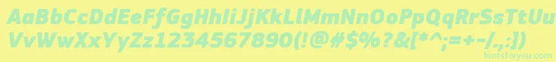 PfsquaresansproExtrablackitalic-fontti – vihreät fontit keltaisella taustalla