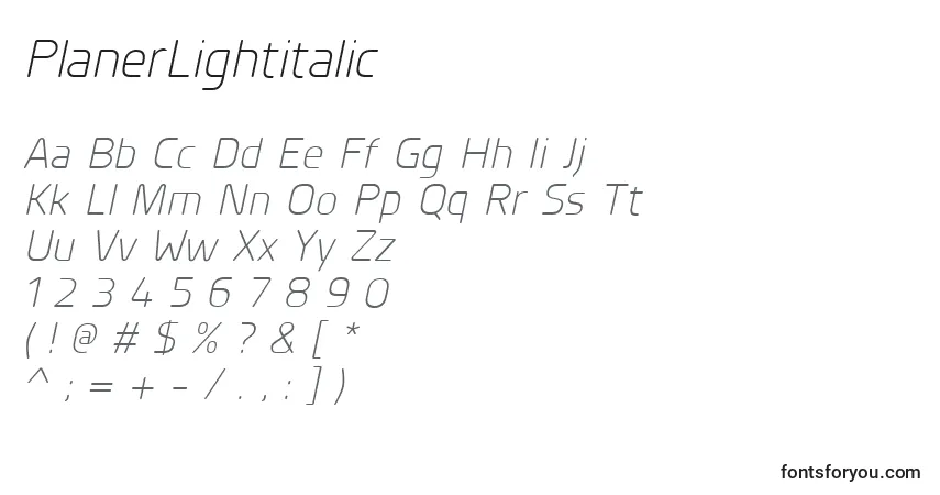 PlanerLightitalic Font – alphabet, numbers, special characters