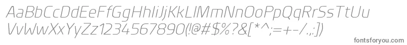 PlanerLightitalic-fontti – harmaat kirjasimet valkoisella taustalla