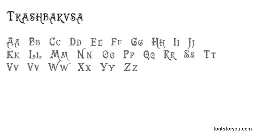 Czcionka Trashbarusa – alfabet, cyfry, specjalne znaki