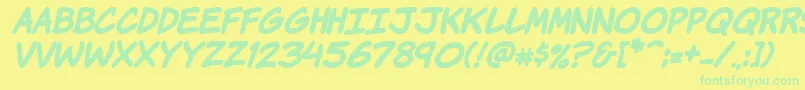 KomikaHandBoldItalic Font – Green Fonts on Yellow Background