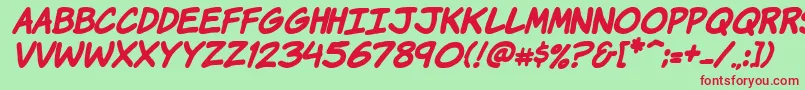 KomikaHandBoldItalic Font – Red Fonts on Green Background