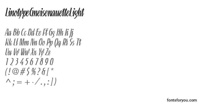 Шрифт LinotypeGneisenauetteLight – алфавит, цифры, специальные символы