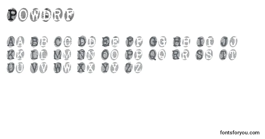 Czcionka Powdrf – alfabet, cyfry, specjalne znaki